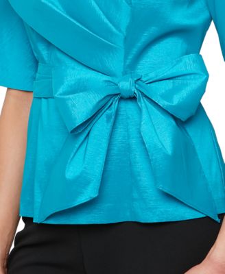 売れ筋商品|||アレックスイブニングス カットソー トップス レディース Petite Bow-Trim Short-Sleeve Taffeta Blouse Aqua Alex Evenings Petite Bow-Trim Short-Sleeve Taffeta Blouse