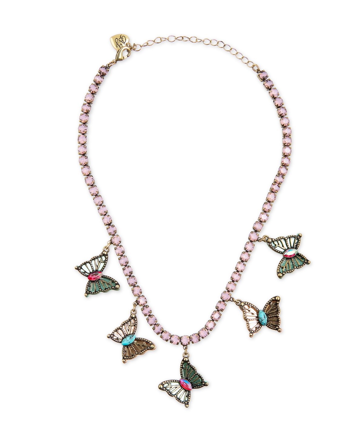 Faux Stone Boho Butterfly Bib Tennis Necklace - Multi, Antique Brass