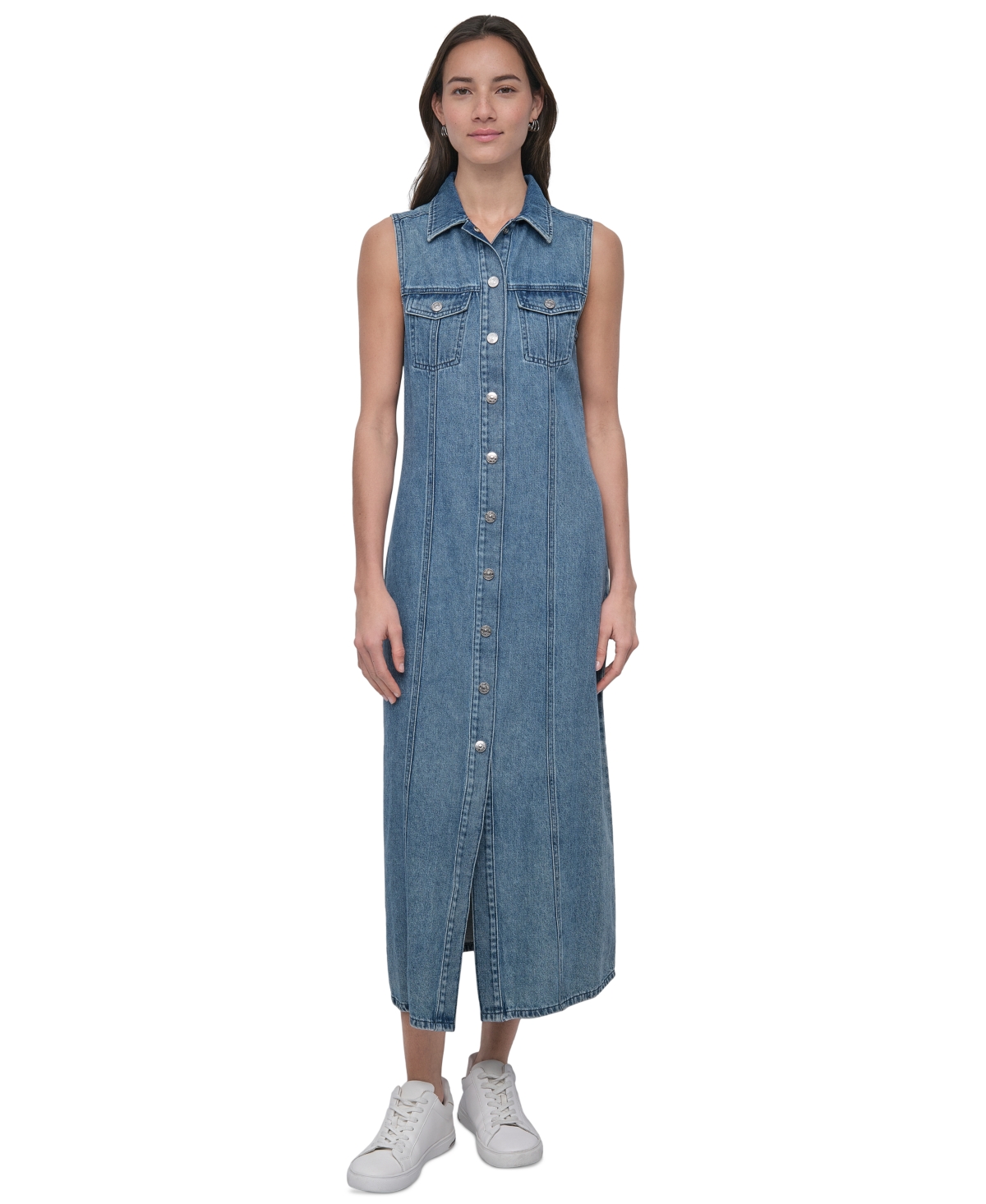 DKNY JEANS WOMEN'S SLEEVELESS DENIM MAXI DRESS 