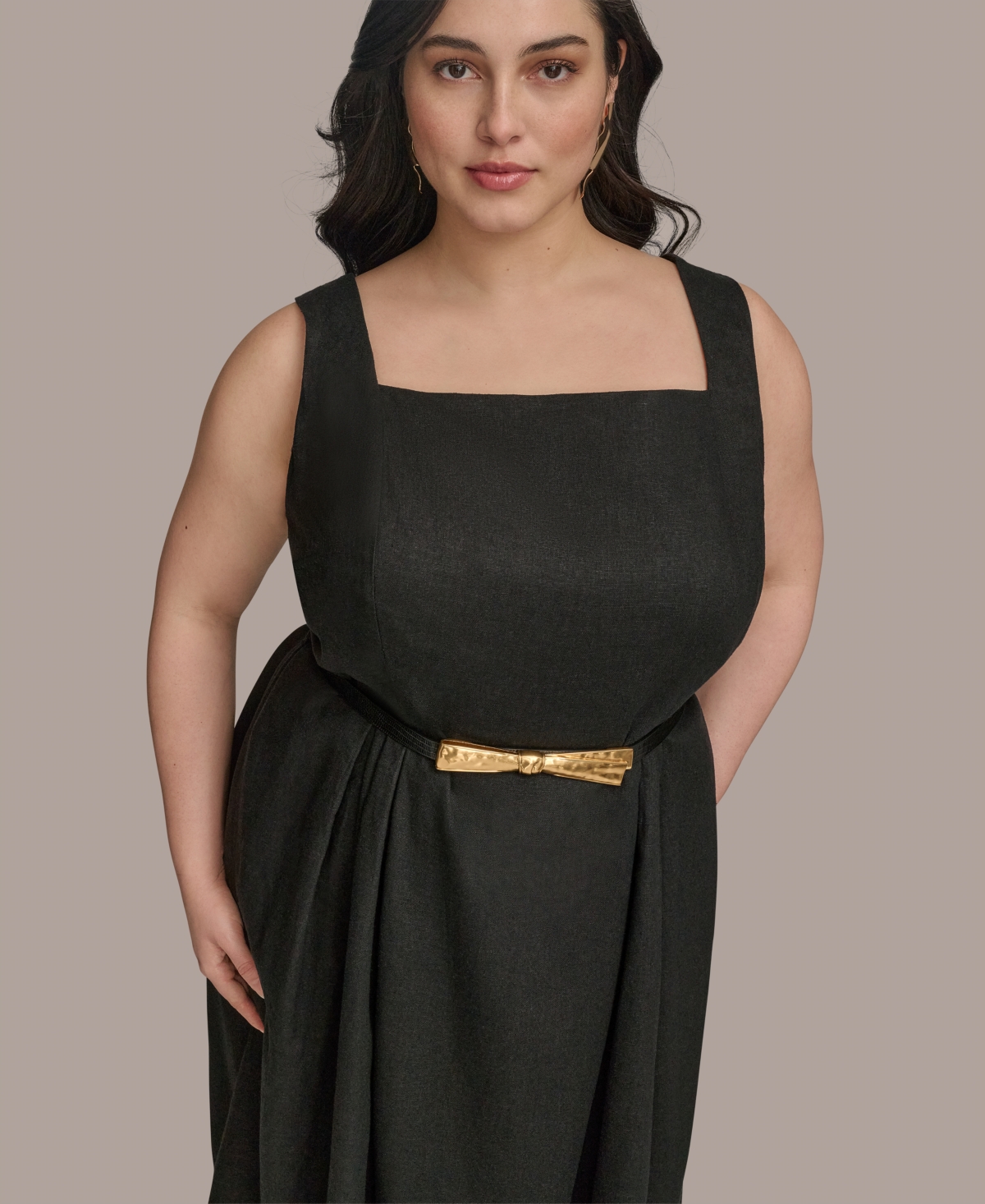 Shop Donna Karan Plus Size Square-neck Belted Midi Dress
