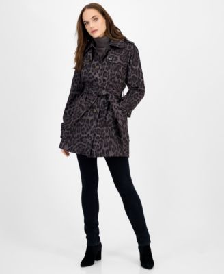 Women's Hooded Belted Zip-Front Raincoat