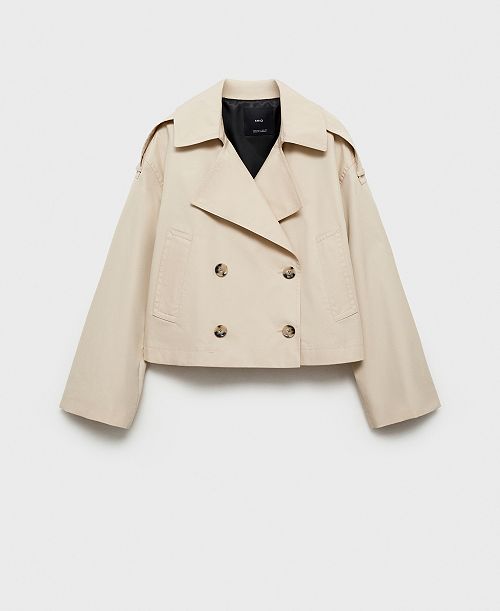 alfani MANGO Women's Double-Breasted Cropped Trench Jacket Women's Fashion Shoes & Accessories