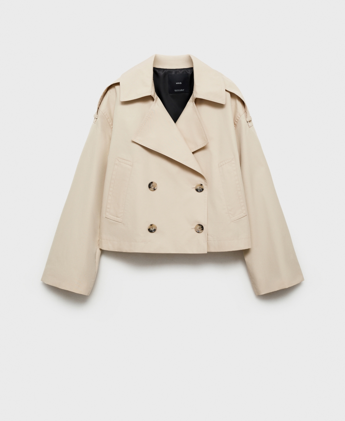 Mango Double Breasted Crop Trench Coat In Light,pastel Gray