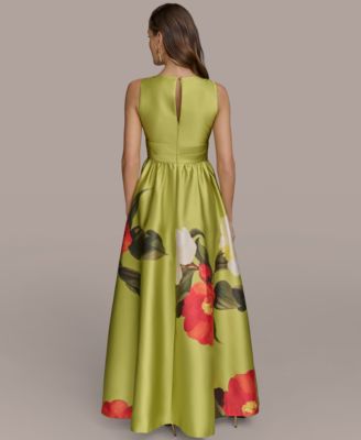 【Donna Karan New York】Printed V-Neck Gown Donna Karan New York Women's Printed V-neck Floral Mikado