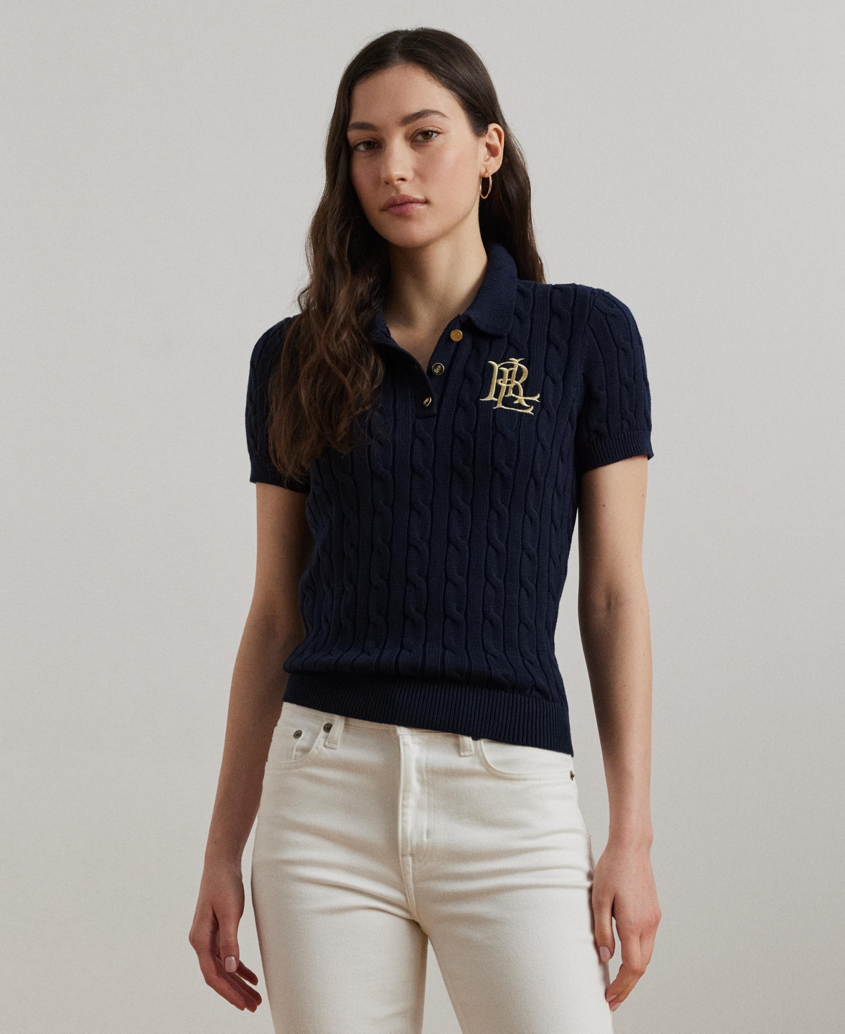 Lauren Ralph Lauren Women's Cable-Knit Polo Shirt - Lauren Navy