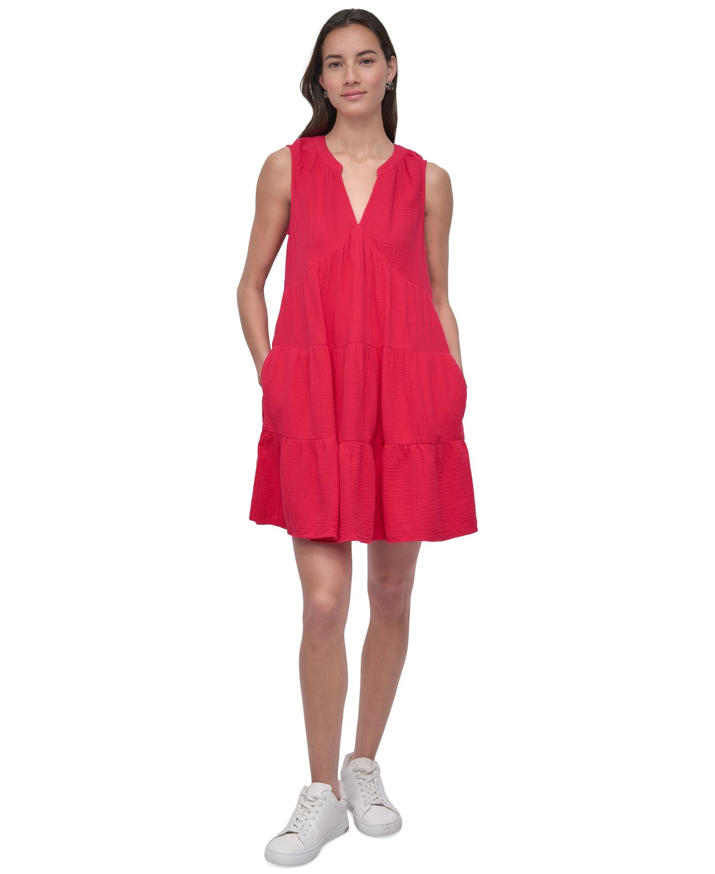 Женское платье DKNY Jeans Double Crepe Gauze Sleeveless Mini, цвет: Azalea — фото 1