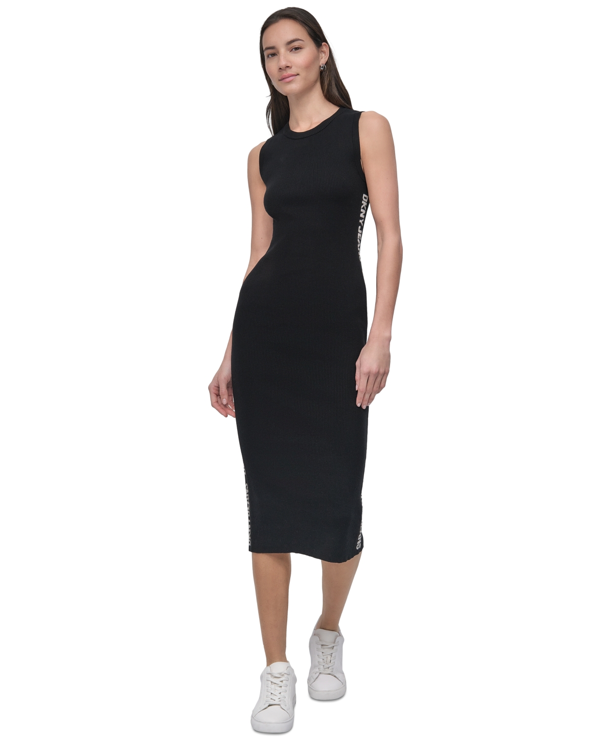 DKNY JEANS WOMEN'S LOGO RIBBED MIDI SWEATER DRESS 