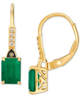 Costa Smeralda Emeralds (1-3/8 ct. t.w.) & Diamond (1/20 ct. t.w.) Leverback Earrings in 14k Gold