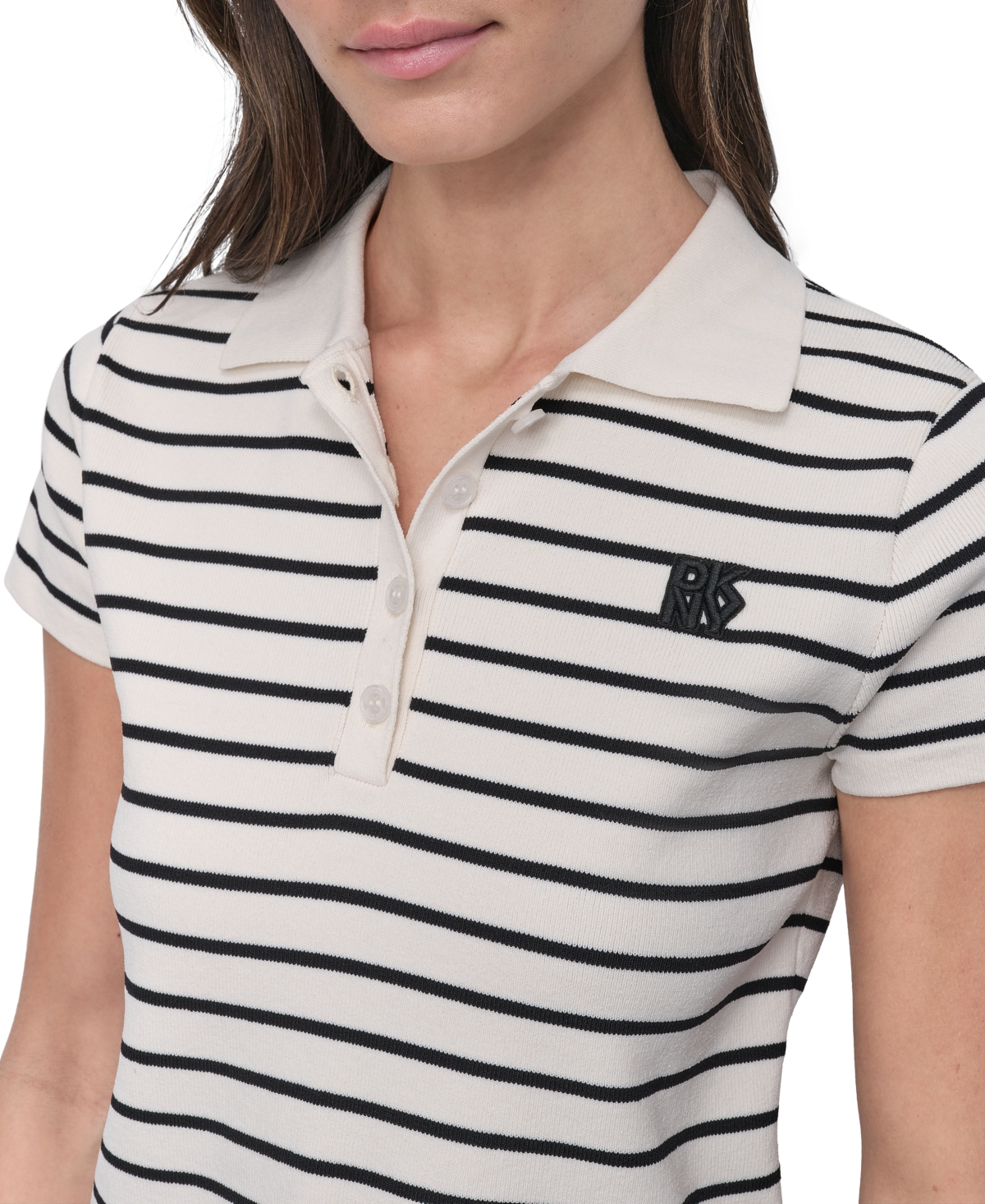Shop Dkny Jeans Women's Striped Short-sleeve Polo Shirt