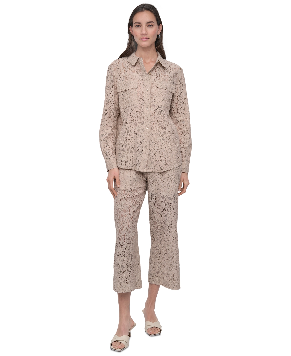 DKNY JEANS WOMEN'S LONG SLEEVE BUTTON FRONT LACE SHIRT 