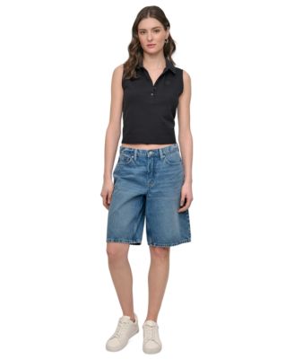 Dkny Jeans Womens Cropped Sleeveless Polo Shirt Relaxed Denim Bermuda Shorts