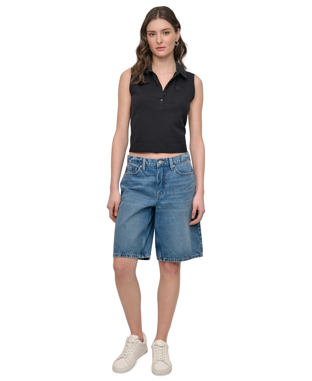 Women's High Rise Relaxed Cotton Denim Bermuda Shorts - OED - CROWN STREET