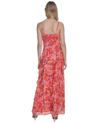 Women's Metallic-Clip Chiffon Asymmetric-Ruffle Dress