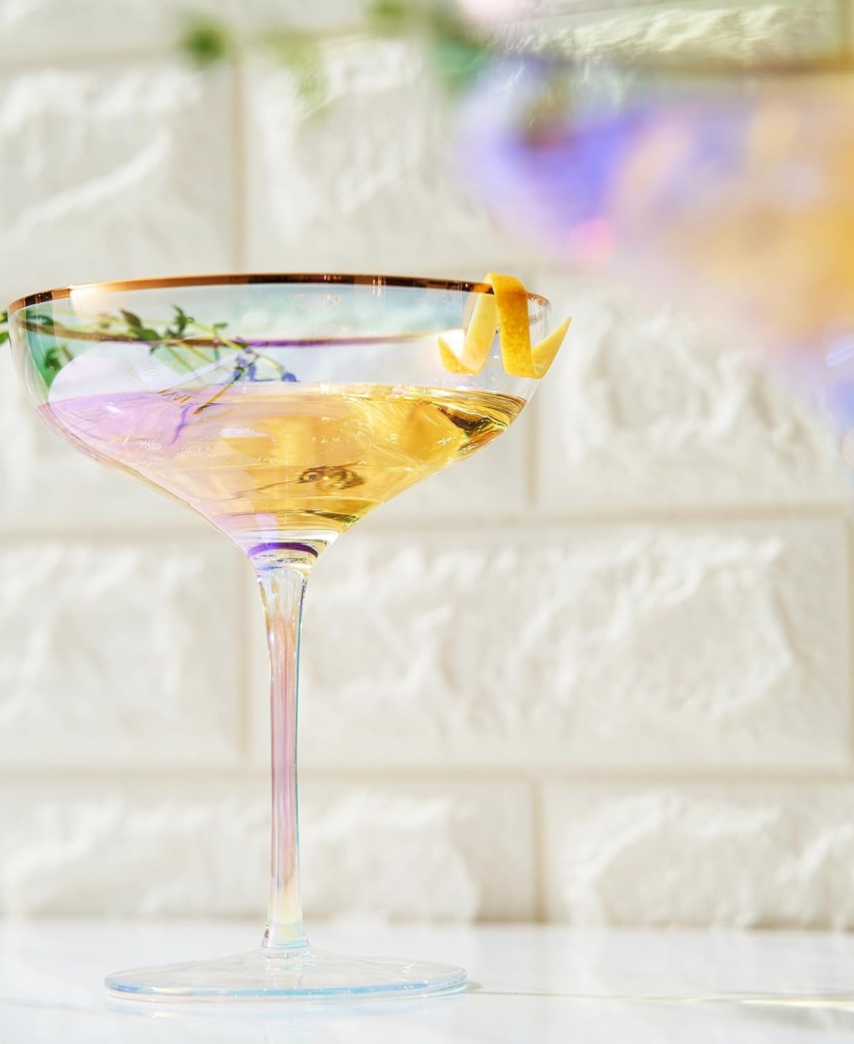 The Wine Savant Gilded Rim Coupe Glasses, Set Of 2 In Iridescent