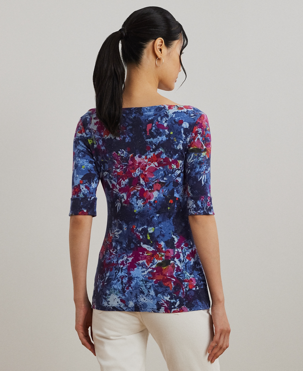 Lauren Ralph Lauren Petite Print Stretch Cotton Boatneck Tee