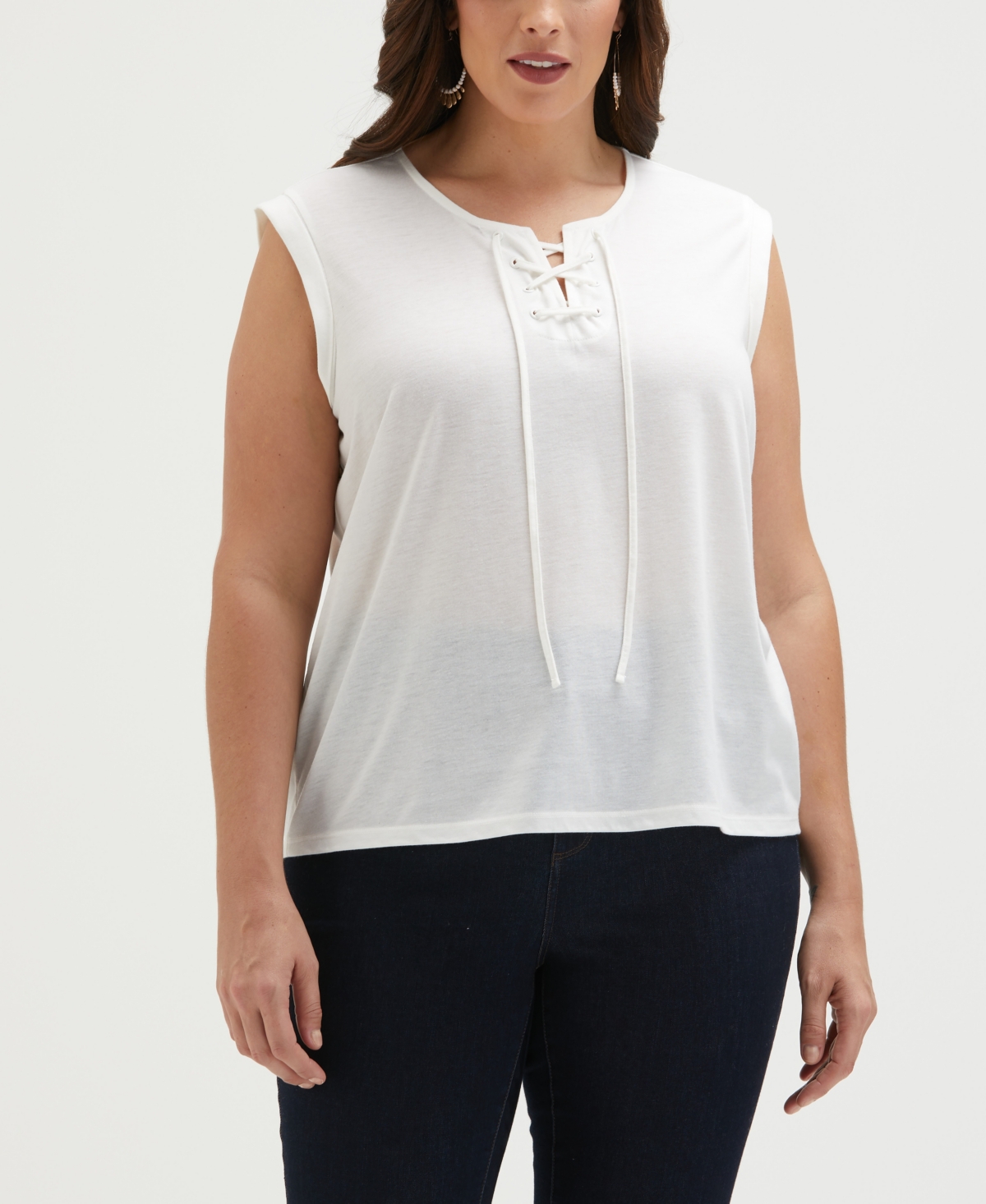 ELLA RAFAELLA PLUS SIZE LACE-UP SLEEVELESS TANK TOP 