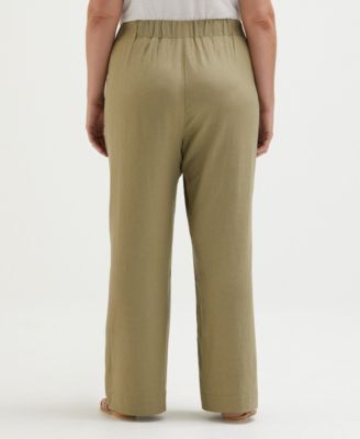 Plus Size Linen Blend Pleated Wide Leg Pants