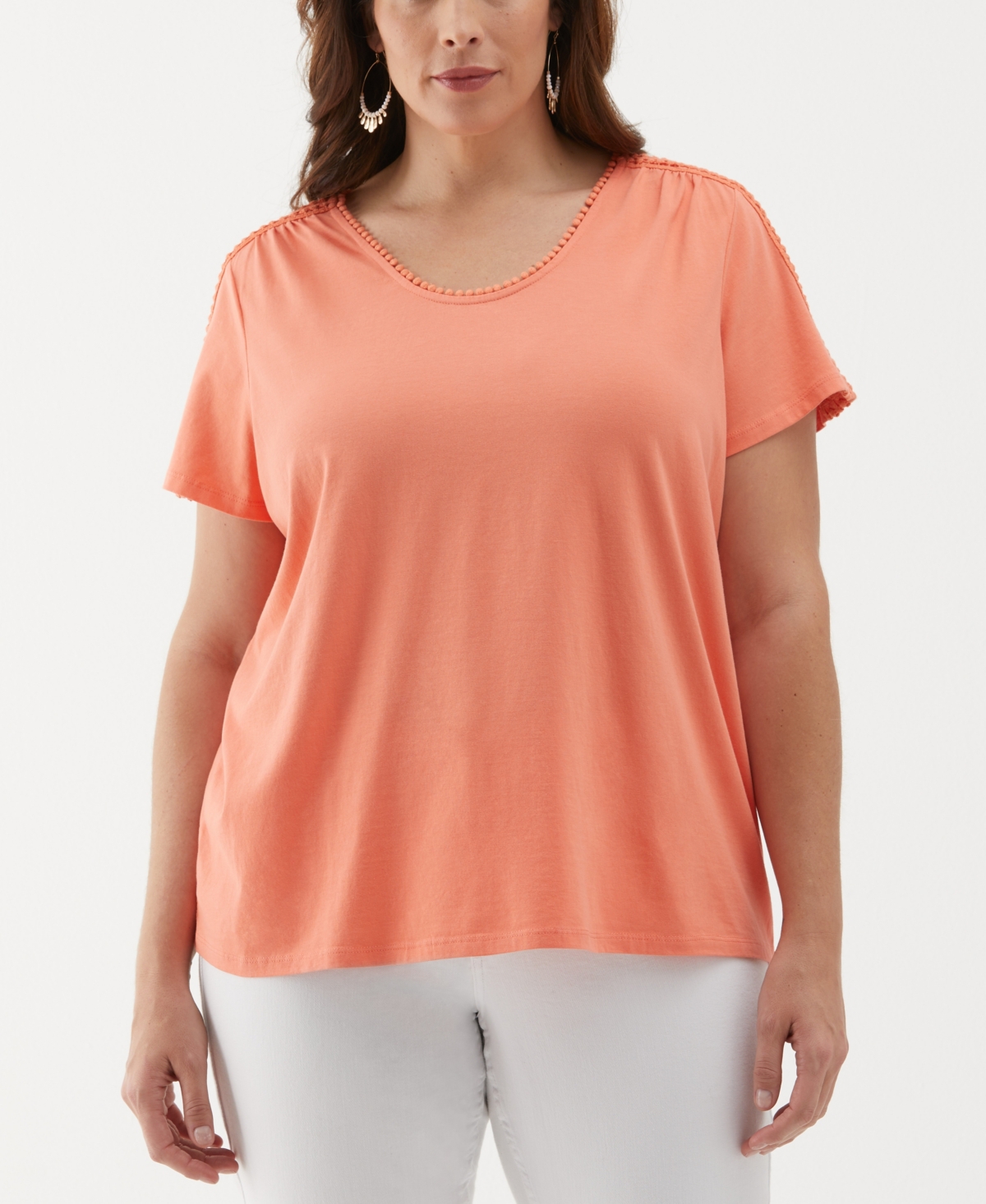 ELLA RAFAELLA PLUS SIZE DOT TRIM SHORT SLEEVE TOP 
