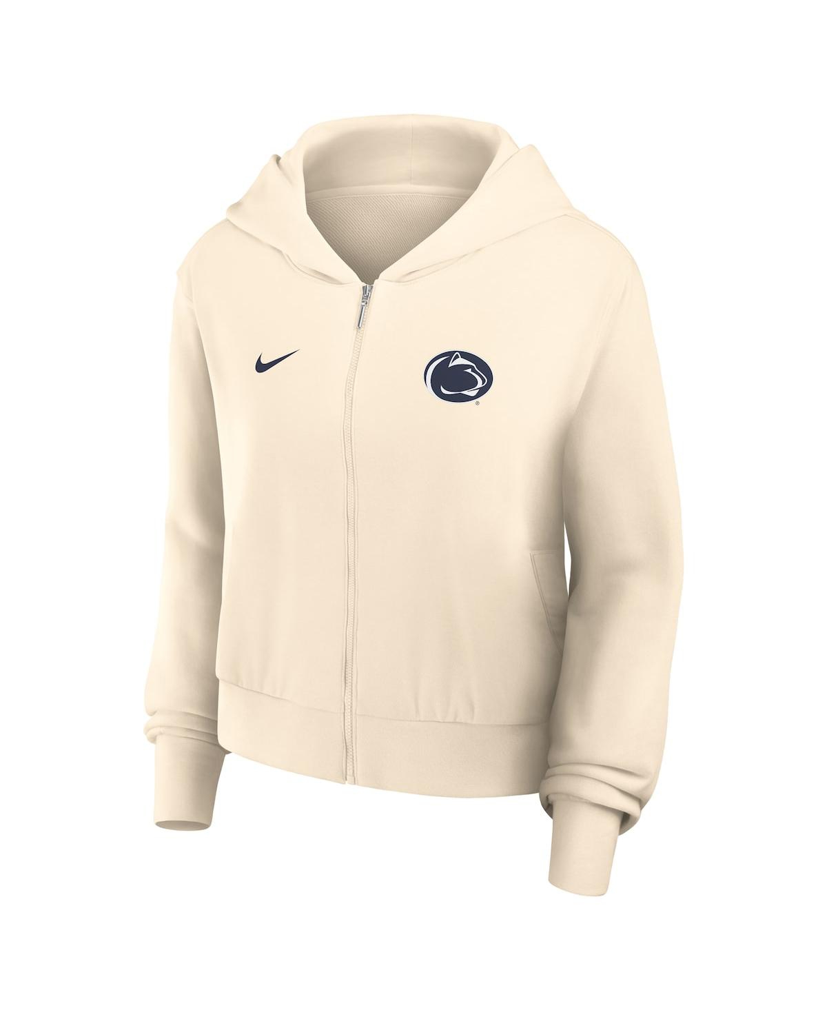 Nike Cream Penn State Nittany Lions Cropped Chill Full-zip Hoodie In Cream