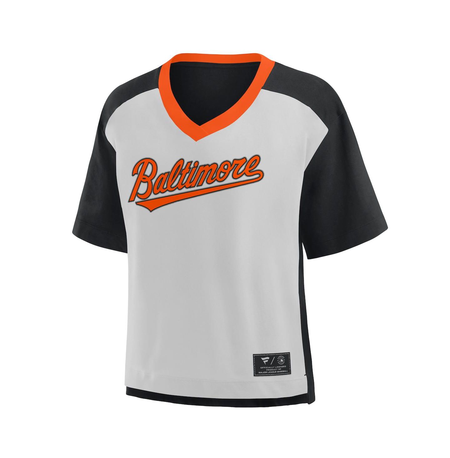 Женская футболка Fanatics Black/Graphite Baltimore Orioles Oversized Race to Win V-Neck — фото 2