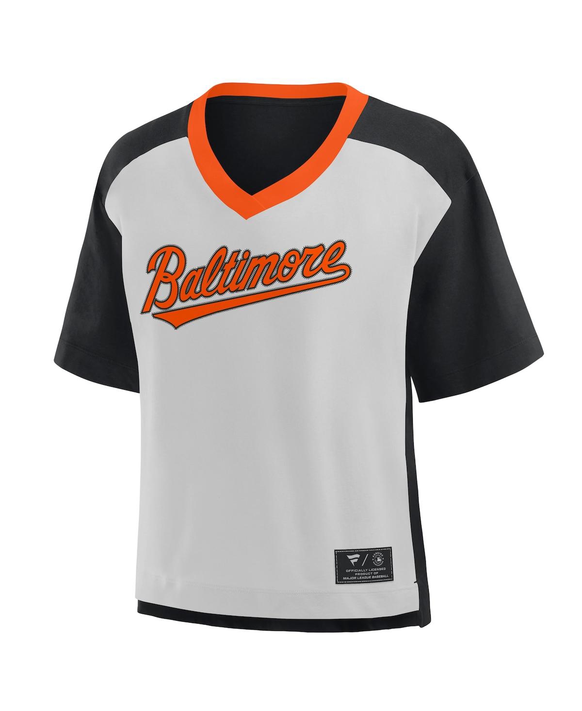 Fanatics Women's Black/graphite Baltimore Orioles Oversized Race To Win V-neck T-shirt In Black,graphite