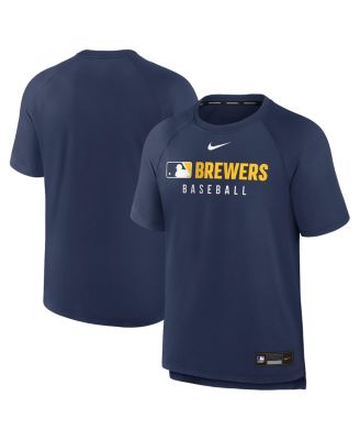 Nike - Men's Navy Milwaukee Brewers Authentic Collection Pregame Raglan Performance T-Shirt