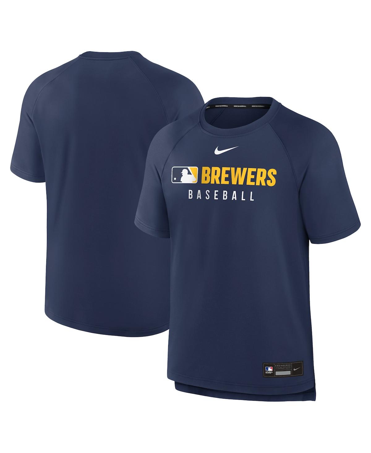 Nike Men's Navy Milwaukee Brewers Authentic Collection Pregame Raglan Performance T-shirt In Navy