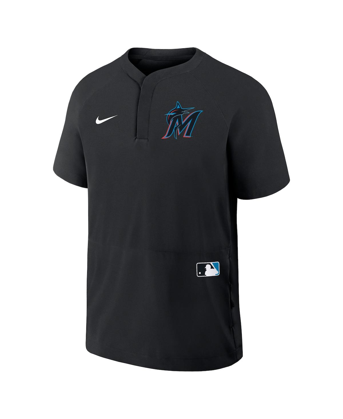 Nike Men's Black Miami Marlins Authentic Collection Raglan Short Sleeve Windshirt In Black