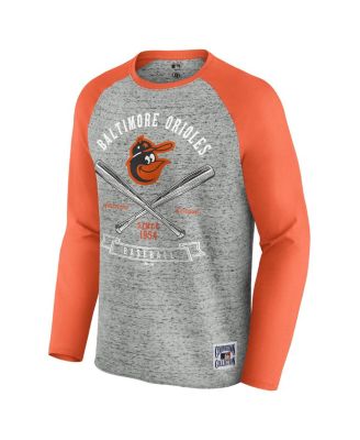 Men's Heather Gray Baltimore Orioles Raw Edge Raglan Long Sleeve Baseball T-Shirt