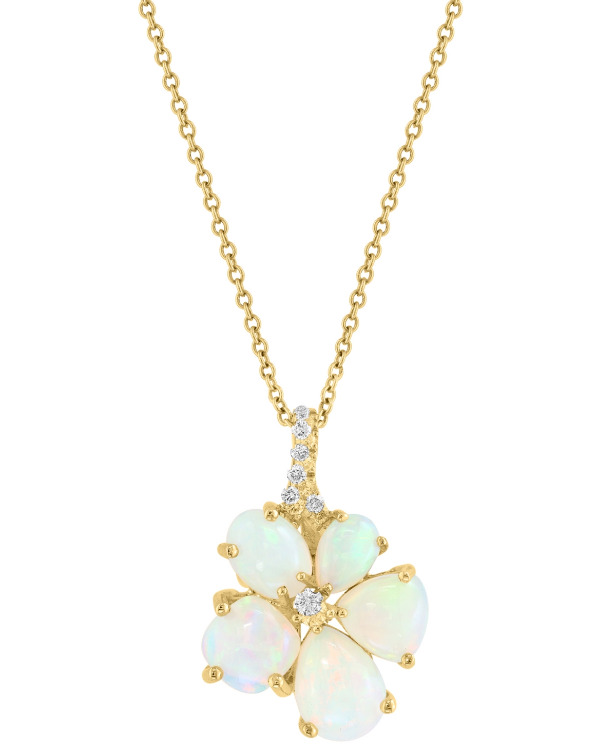 Effy Collection Effy Ethiopian Opal & Diamond (1/10 Ct. T.w.) Flower Pendant Necklace In 14k Yellow Gold, 17" + 1" E