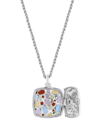 EFFY&reg; Multi-Gemstone Locket 18" Pendant Necklace (6-3/4 ct. t.w.) in Sterling Silver