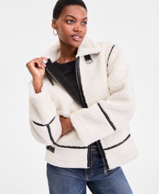 Women's Faux-Sherpa Faux-Leather-Trim Coat
