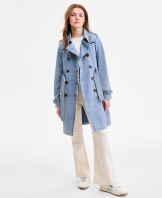 Steve Madden Women's Double-Breasted Denim Trench Coat Macy's