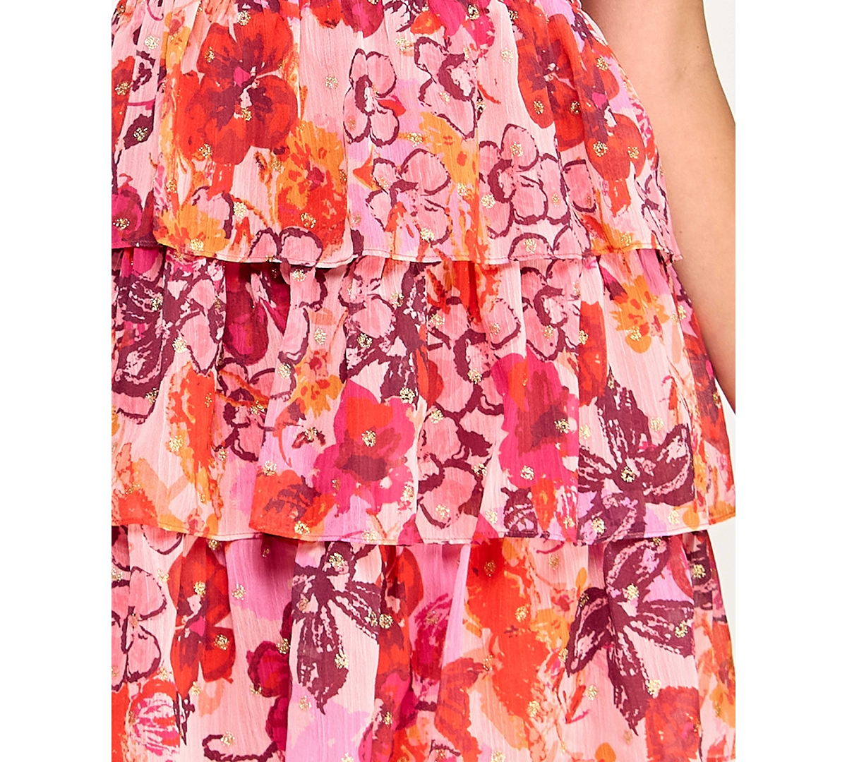 City Studios Juniors' Floral Glitter-dot Tiered Dress