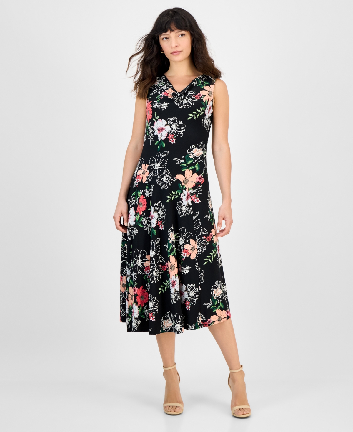 Women's Cowl-Neck Sleeveless Midi Dress - Black