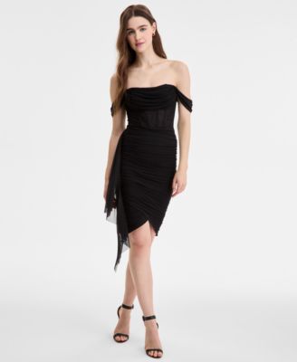 SENI & CADE - Juniors' Off-The-Shoulder Crochet Mesh Dress