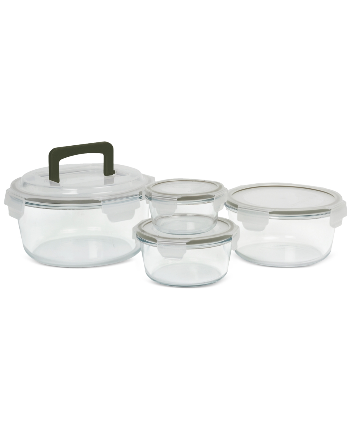 8-Piece Round Glass Food Storage Bowl & Lid Set - Sage