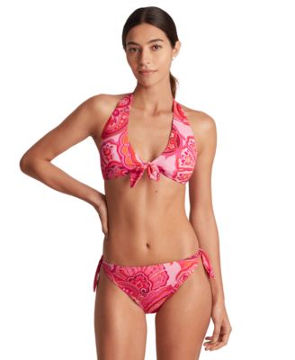 Ralph Lauren Womens Printed Tie Front V Neck Bikini Top Side Tie Hipster Bikini Bottoms
