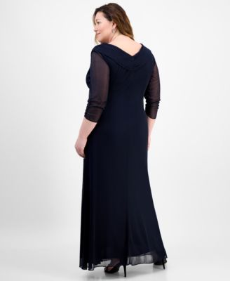 Plus Size Portrait-Collar Side-Ruched A-Line Dress