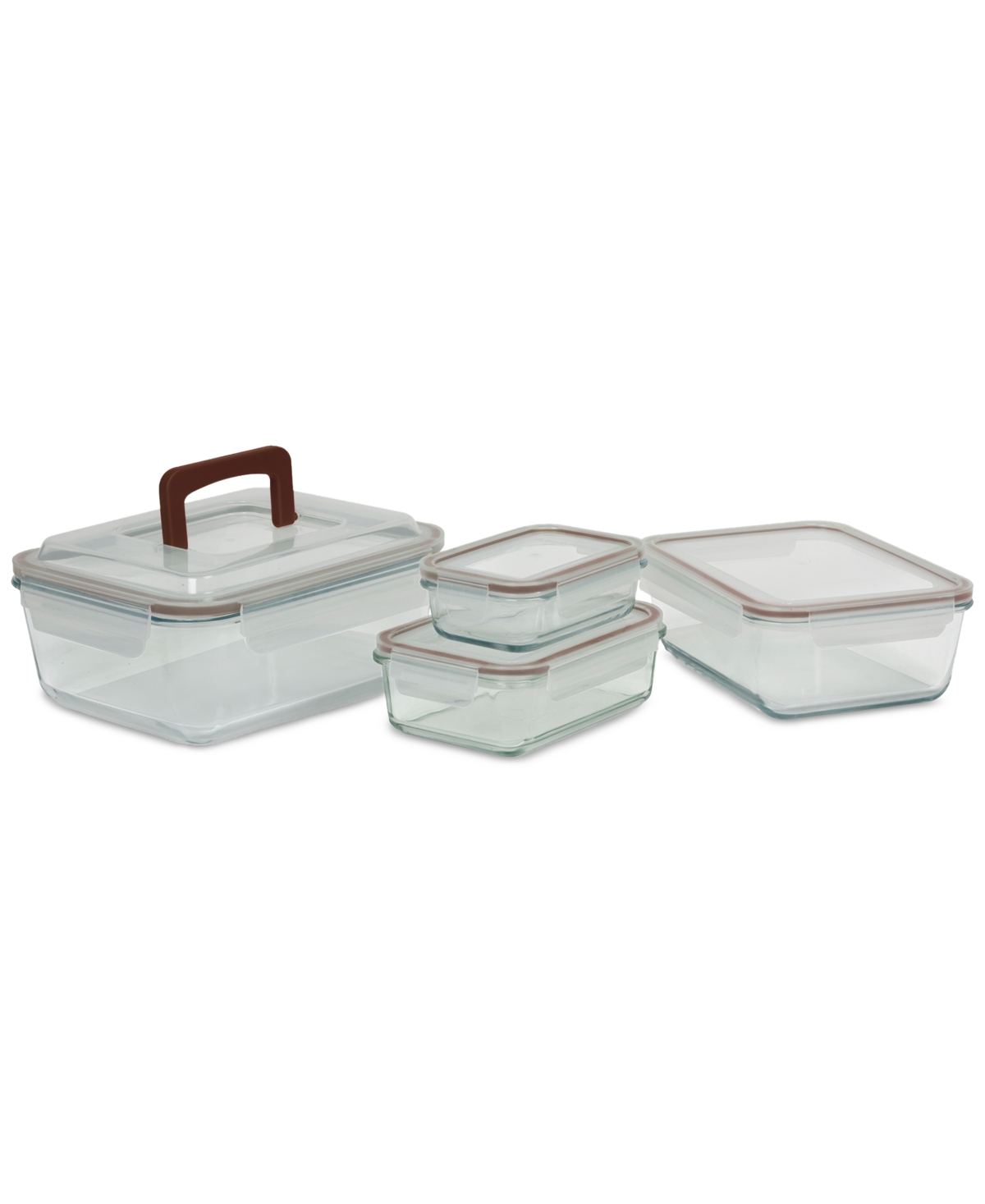 8-Piece Rectangular Glass Container Food Storage Set - Red
