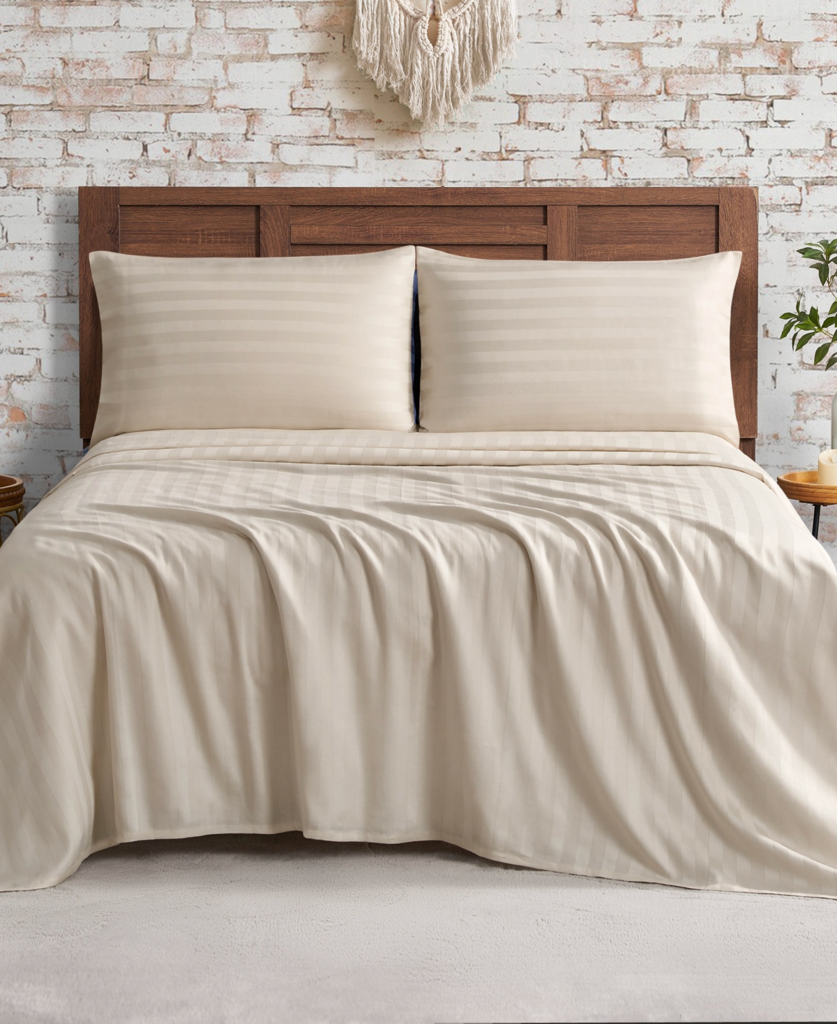 French Connection Damask Stripe 300-thread Count Cotton Sateen 4-pc. Sheet Set, Queen In Beige