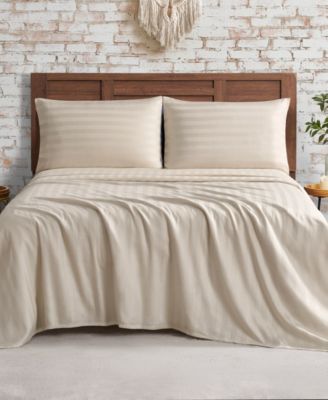 Damask Stripe 300-Thread Count Cotton Sateen 3-Pc. Sheet Set, Twin