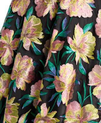 Women's Satin Tie-Waist Floral-Embroidered Dress