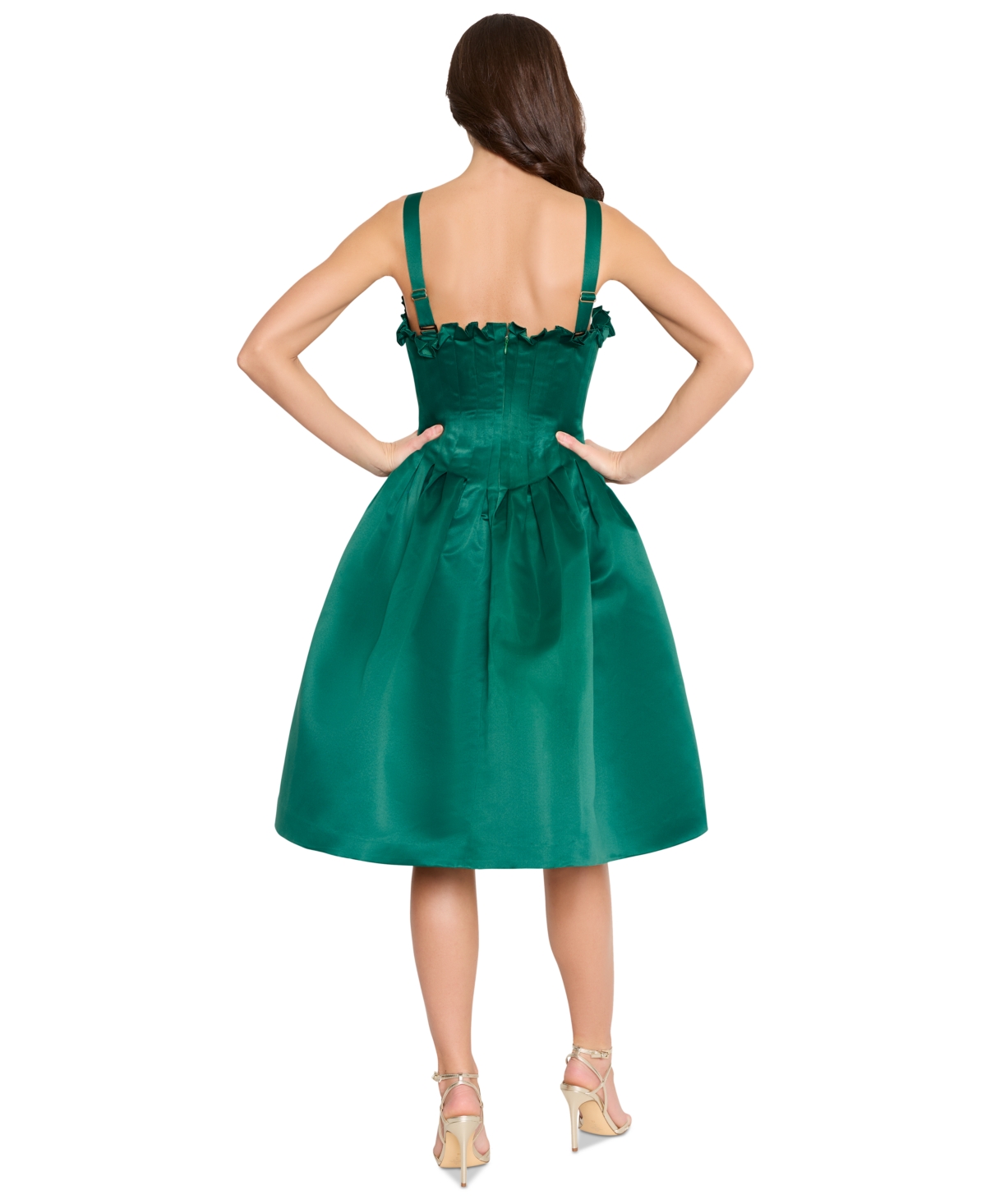 Tahari Asl Ruffle Pleated Fit & Flare Cocktail Dress In Green