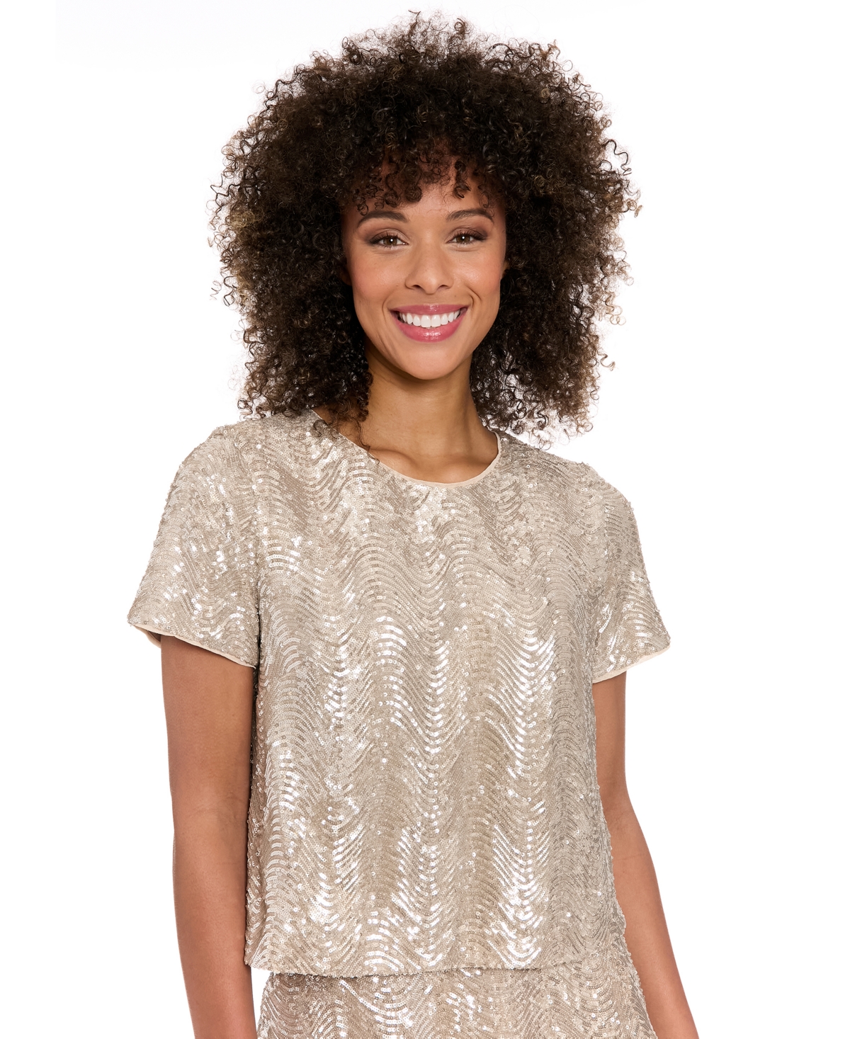 Women's Jewel-Neck Cropped Short-Sleeve T-Shirt - Champagne