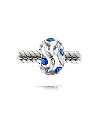 Wave Cubic Zirconia Bead Blue Purple CZ Charm .925 Sterling Silver For European Bracelet