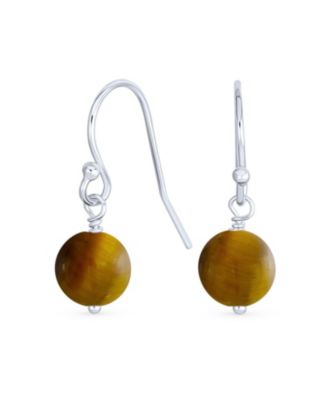 Bling Jewelry Basic Round 8MM Bead Drop Earrings with Fish Hook in Sterling Silver - Brown tigers eye 18$
