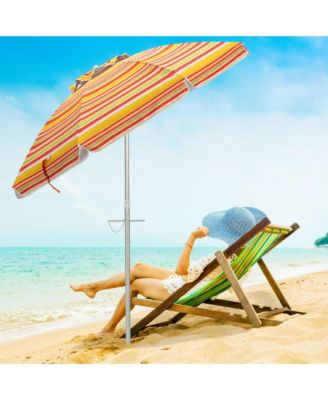 6.5Ft Beach Umbrella w/ Tilt Mechanism Sand Anchor Carrying Bag