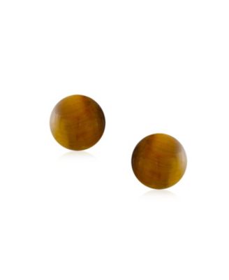Classic 8MM Natural Stone Round Bead Ball Stud Earrings .925 Sterling Silver