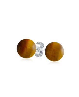 Classic 8MM Natural Stone Round Bead Ball Stud Earrings .925 Sterling Silver